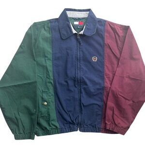 Vintage Tommy Hilfiger Colorblock Jacket Men’s M Green Navy Burgundy Crest Logo